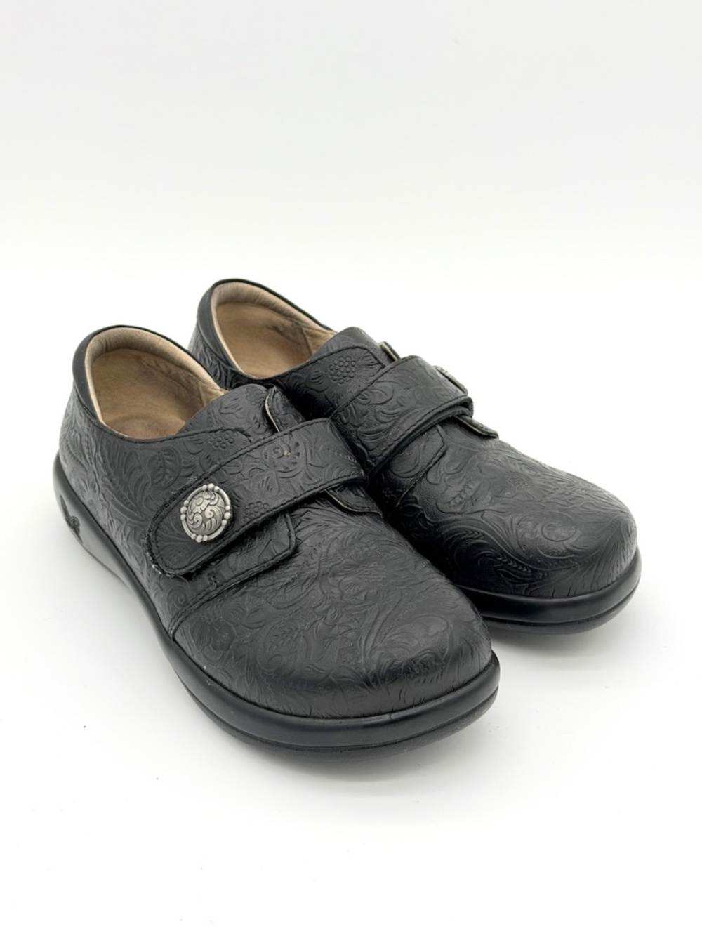 Alegria Joleen Tar Tooled Black Leather Nursing Work Shoes Clogs Women EU 38 US